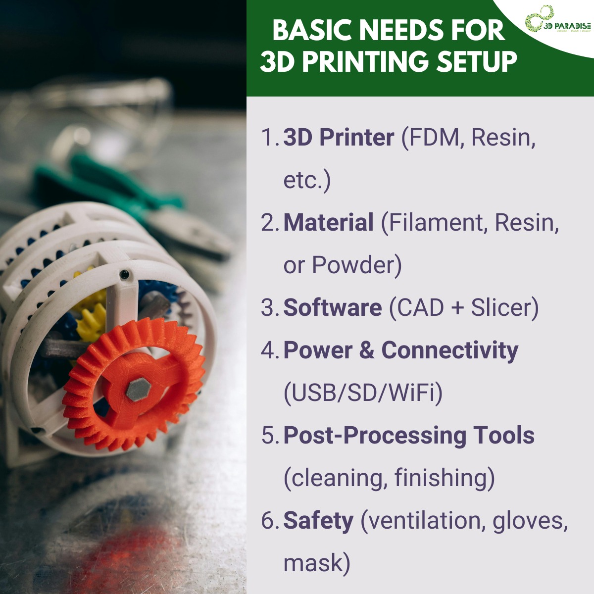 paradise_3d's tweet image. Thinking of starting with 3D Printing?
The 6 basics you need:
1️⃣ Printer
2️⃣ Material
3️⃣ Software
4️⃣ Power &amp;amp; Connectivity
5️⃣ Post-Processing Tools
6️⃣ Safety

At 3D Paradise, we make your printing journey simple.
🌐 paradise-3d.com

#3DPrinting #3DParadise
#Innovation