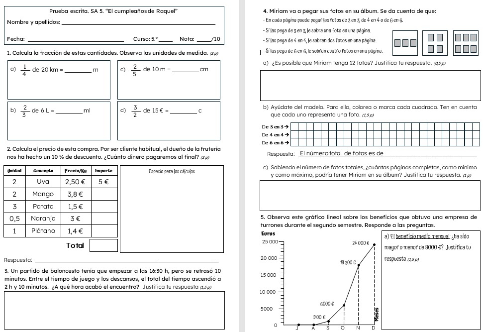 Guía Docente.
Matemáticas OAOA
5° de Primaria.
Aquí una muestra de un examen del que podrá disponer el docente.
Al finalizar cada S.A. habrá un examen como este que podrá utilizarlo, usarlo como modelo o adaptarlo.

(En breve, disponible)