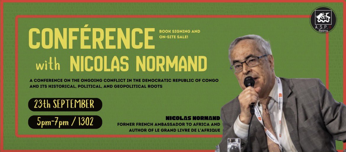 ABES/asbl (@abesasbl) on Twitter photo Pour nos amis français : Conférence ASPA – Sciences Po Reims avec Nicolas Normand, ancien ambassadeur de🇫🇷 en Afrique et auteur du Grand Livre de l’Afrique qui interviendra sur le conflit en cours dans l’Est de la RDC <a href="/normand95244005/">Nicolas Normand</a>
23 sept 17/19h👉🏾
lnkd.in/eBemxcP6 Pour nos amis français : Conférence ASPA – Sciences Po Reims avec Nicolas Normand, ancien ambassadeur de🇫🇷 en Afrique et auteur du Grand Livre de l’Afrique qui interviendra sur le conflit en cours dans l’Est de la RDC <a href="/normand95244005/">Nicolas Normand</a>
23 sept 17/19h👉🏾
lnkd.in/eBemxcP6