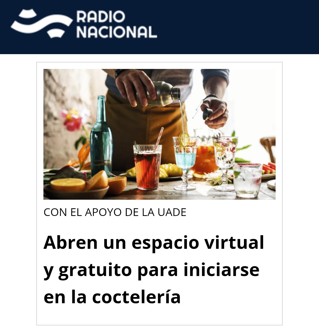 Abren un espacio virtual y gratuito para iniciarse en la coctelería: la plataforma de formación virtual Accademia Branca ofrece contenidos creados por referentes de la industria y el respaldo académico de la Universidad Argentina de la Empresa. Leeme acá: radionacional.com.ar/abren-un-espac…