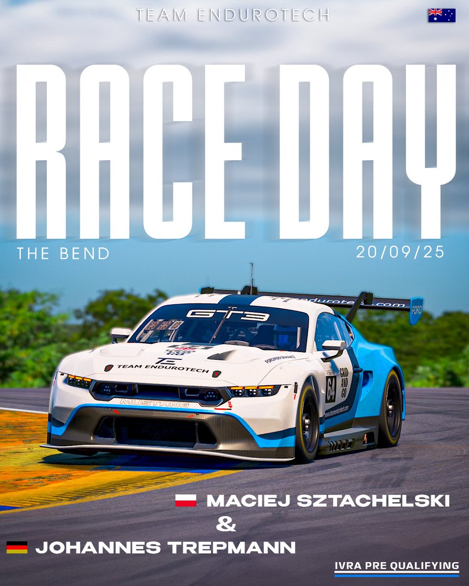 RACE DAY - IVRA PreQ 

Its Race Day down under were we look to qualify for one of the most competitive iRacing leagues. 

We wish Johannes and Maciej the best of luck in this Two hour sprint race. 

Lets be cheering them on 🙌

<a href="/IVRALeague/">IVRA</a>
