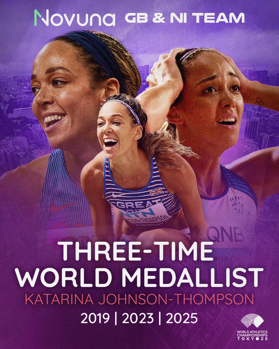 Katarina Johnson-Thompson is a three-time World medallist 🥇🥇🥉

#WCHTokyo25 #NovunaGBNI #WorldAthleticsChamps