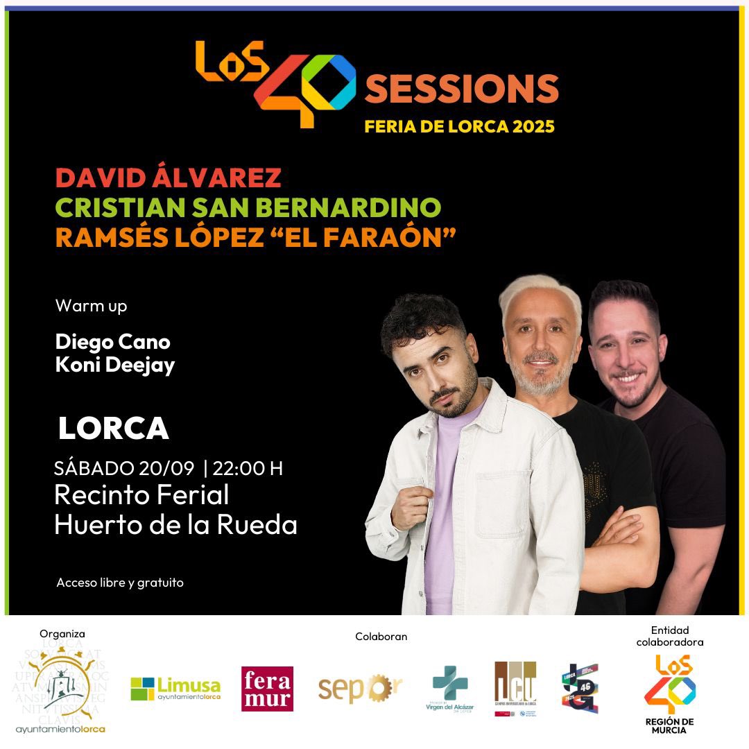 Hoy tenemos fiesta en #Lorca ⚡️

Estaré con: 

🎧 <a href="/CSanBernardino/">San Bernardino</a> 
🎧 <a href="/RamsesLopezFM/">Ramsés López</a>
