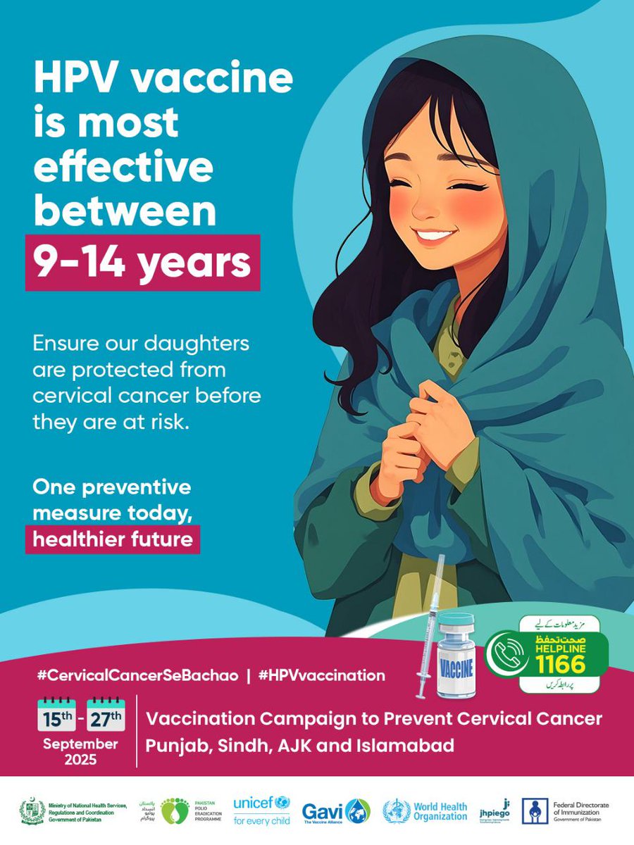 Nayab_baloch09's tweet photo. HPV vaccine works best when given early—ideally at ages 9–14.  #ActEarly #HPVvaccine #ProtectwithHPV #VaccinatedPakistan #SehatMandBeriSehatMandGarana https://t.co/4VMvVwLlMm