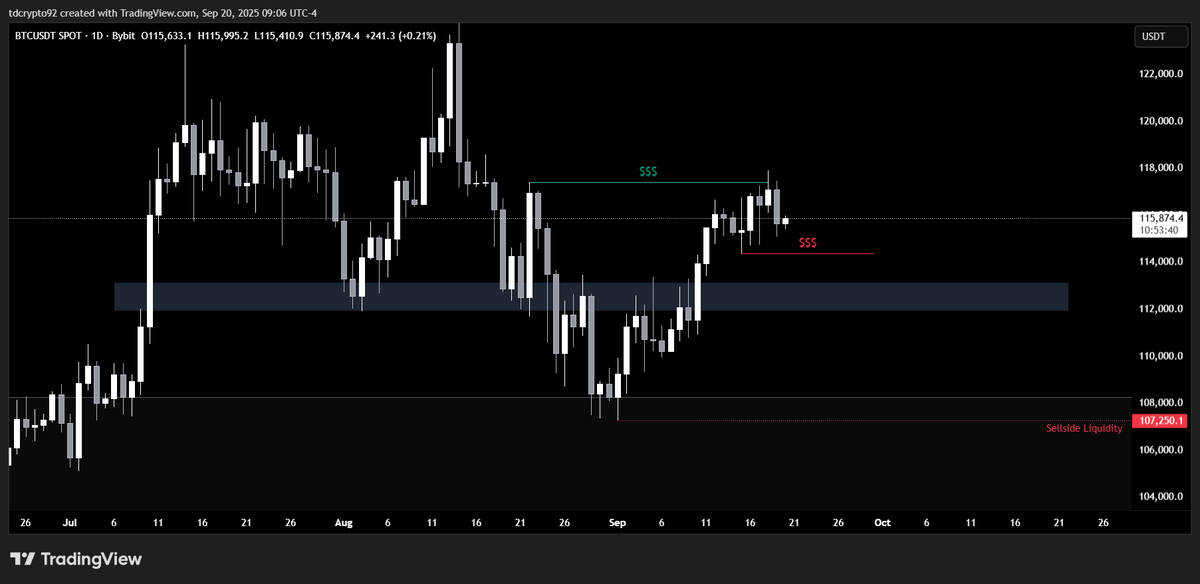 GM Traders☕️
This is my view short term on $BTC

Price took the liquidity over the last swing high and as always reacted to the opposite side first
Now we can see an internal sellside liquidity that could be reach by the price in the next few days, especially if the market will