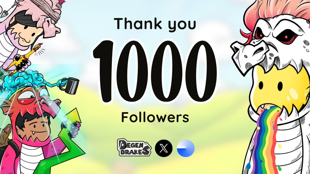 HAPPY 1,000 DEGEN DRAKES - MILESTONE REACHED 🔥 

We are proud to have such strong and vibrant community!

 The MEMOSPHERE is vastly growing, be part of the drakes or be devoured!  

In celebration of our 1,000 following, we are giving away OG spots and WL spots on our discord.