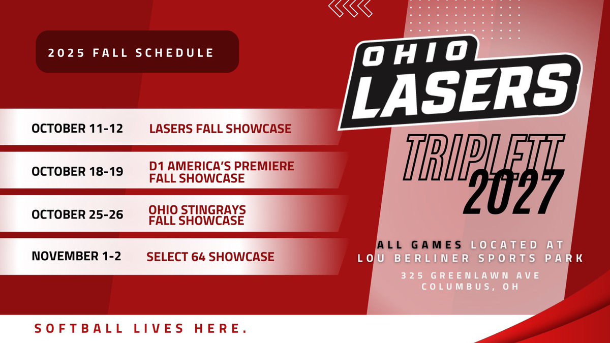 ⭐️⭐️SCHEDULE UPDATE⭐️⭐️ we will not be attending the tournament at the end of September! Come and see us at Berliner in OCT-NOV! <a href="/OhioLasers/">Ohio Lasers Fastpitch</a> #ohiolasers