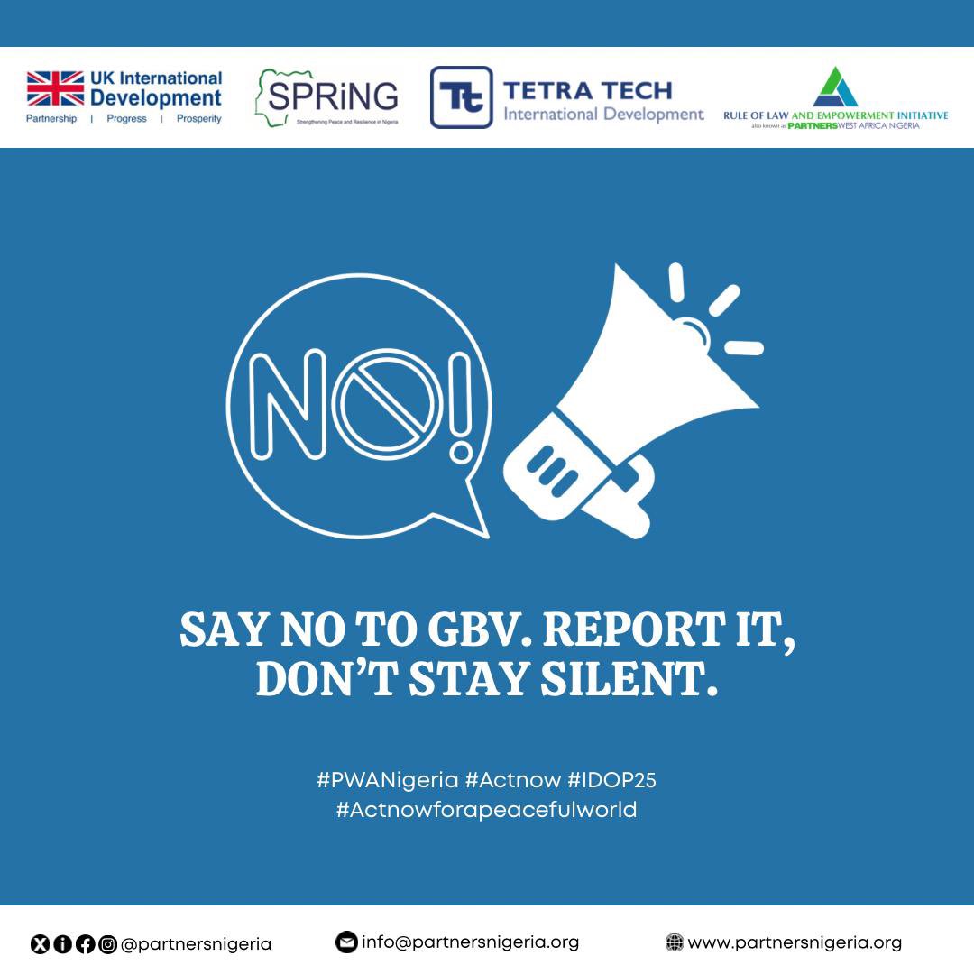 partnersnigeria's tweet image. 🚫 Say NO to Gender-Based Violence (GBV)! Speak up, report it, and don’t stay silent. 
Together, we can break the silence and end GBV. 

#PWAN #PWA-Nigeria #EndGBV #SpeakUp #NoToViolence