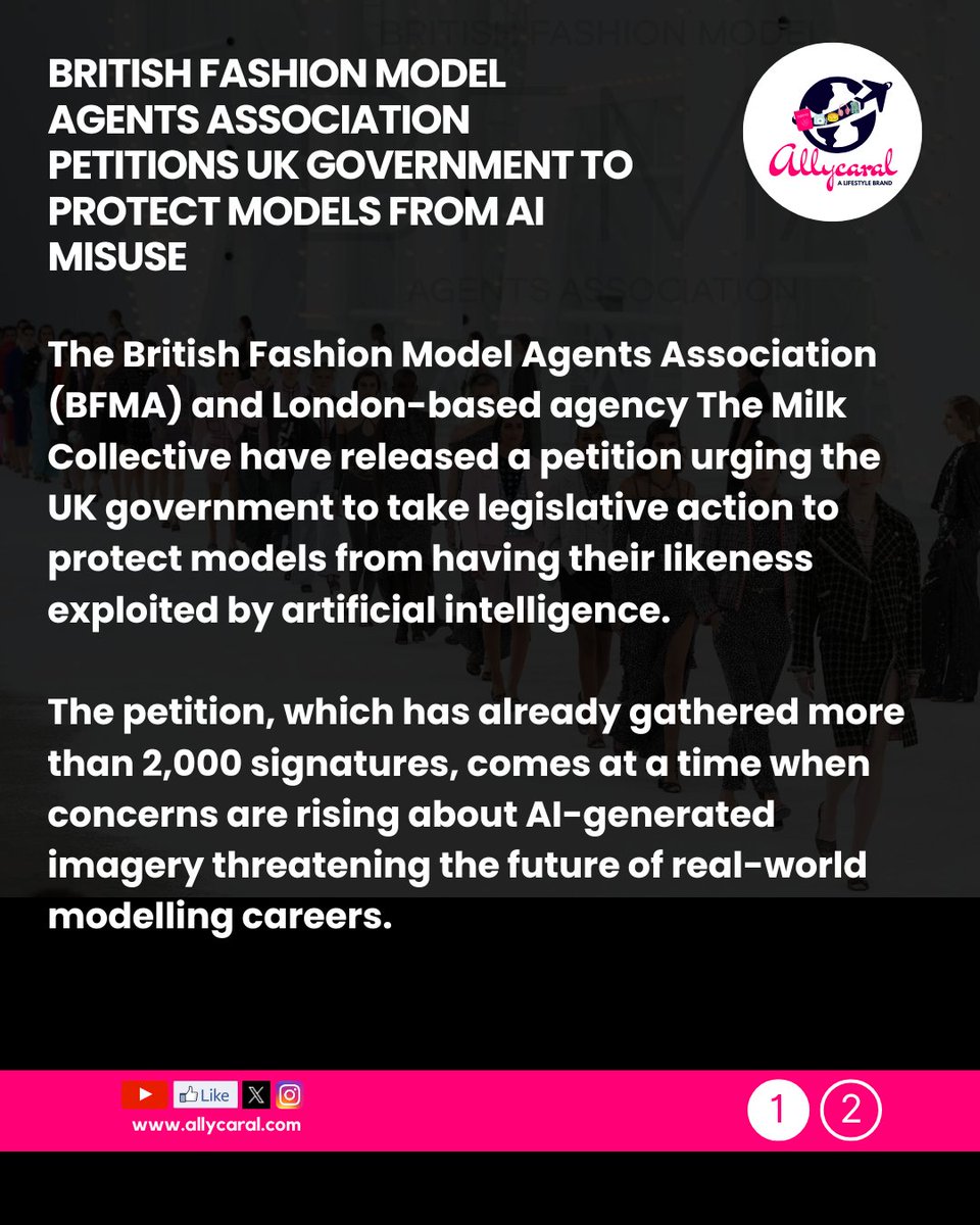 allycaralgoa's tweet image. 🚨 The BFMA &amp;amp; Milk Collective launch a petition urging the UK govt to protect models from AI misuse. 2,000+ signatories demand consent &amp;amp; control over digital likeness.

Read on: allycaral.com/2025/09/20/bri…

#AIinFashion #ModelRights #BFMA #FashionEthics @milkcollective