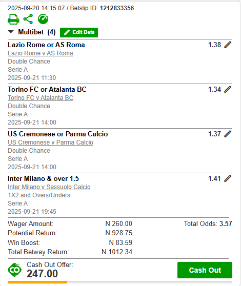 KaiserCashout's tweet photo. Chasing another payout 💰

Total Odds: 3.57
Potential Return: ₦1,012.34
Booking Code: X484A5E4C

#betway #betwaynigeria https://t.co/TQIJIsX9yk