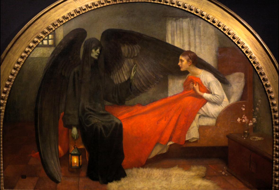 Death and the Maiden, by Marianne Stokes (b. 1855, Austria), circa 1908.
