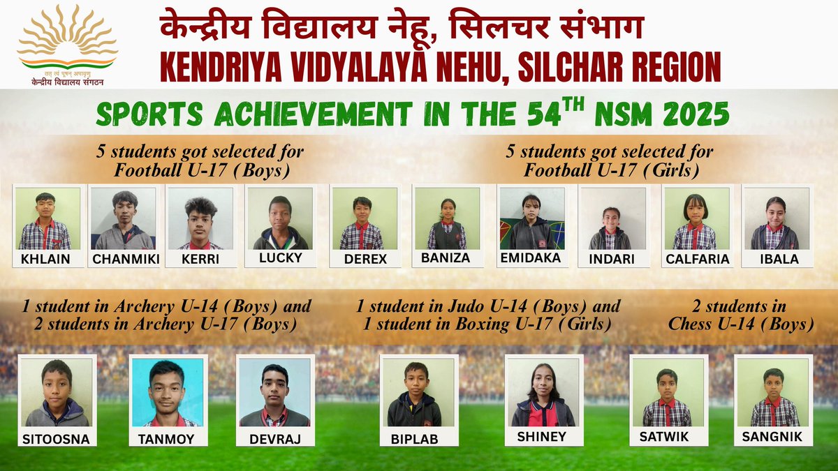 amodanand23's tweet photo. Sports Achivers of KV NEHU Shillong for session 2025-26.Many many congratulations to all the winners 🏆 https://t.co/vvDYHJgXlZ