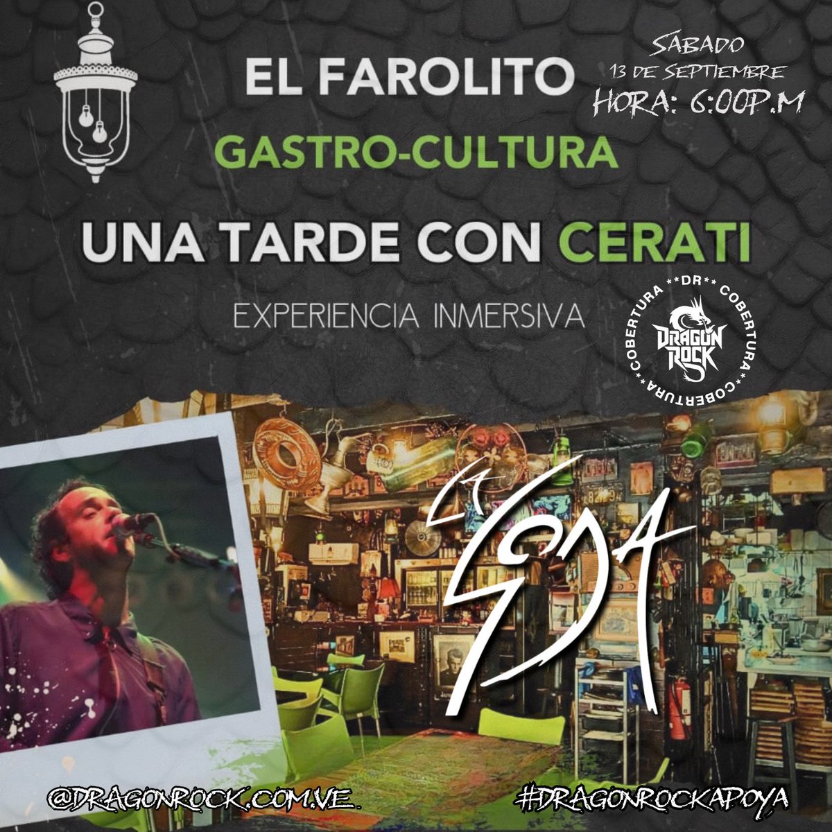 Una noche **magistral** en El Farolito Gastro Cultural ✨: Cerati, arte, rock y gastronomía uruguaya 🍽️.
👉 Reseña completa en Facebook: facebook.com/share/p/1ELwPZ…

#DragonrockVnzla #VamoArriba #Cerati #Cultura #GastronomíaUruguaya #Rock