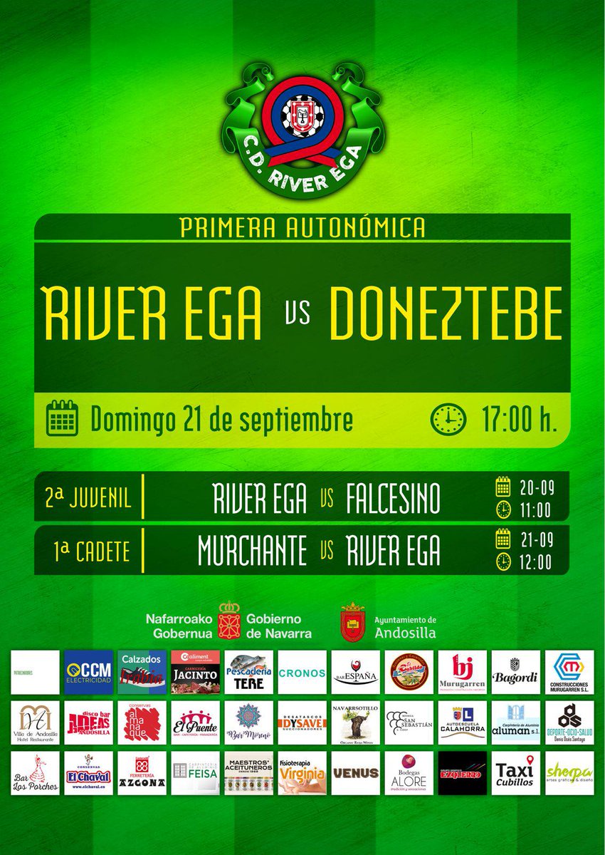 📢 El 1º equipo juega en casa. 
✅ Apoya a tu equipo.
📆 Domingo - 21/09
🆚 Doneztebe FT.
⌚️ 17.00 h.
🏟️ Andola.
⚽ Árbitro: Javier Sánchez Gabas.
💯 Desde 1925.
Os esperamos!!!
