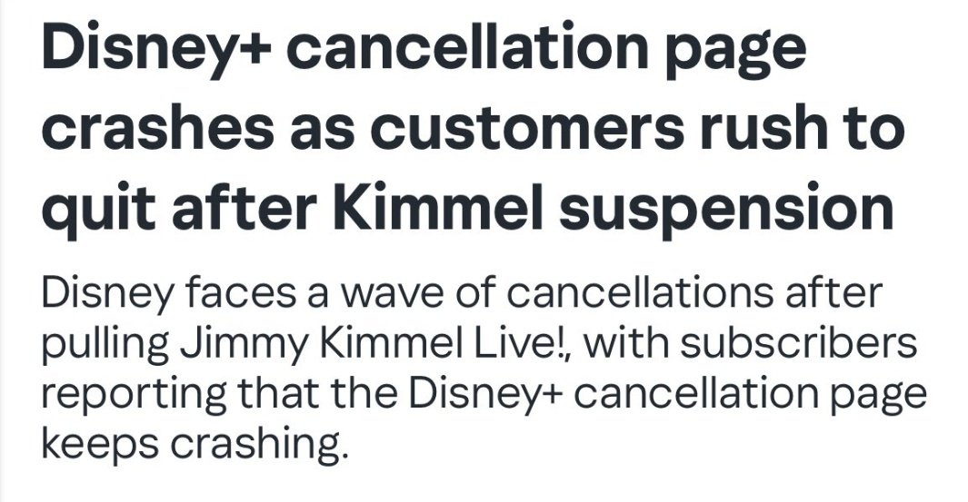 DeepaJoshi66840's tweet image. Disney+ meltdown!🔥 Thousands dumping subs after Kimmel’s suspension over controversial remarks. Celebs slam it as censorship; conservatives cheer. Free speech or corporate fear? The culture war just hit the streaming wars. #CancelDisney #FreeSpeechFight #Kimmel #Cardi #Disney