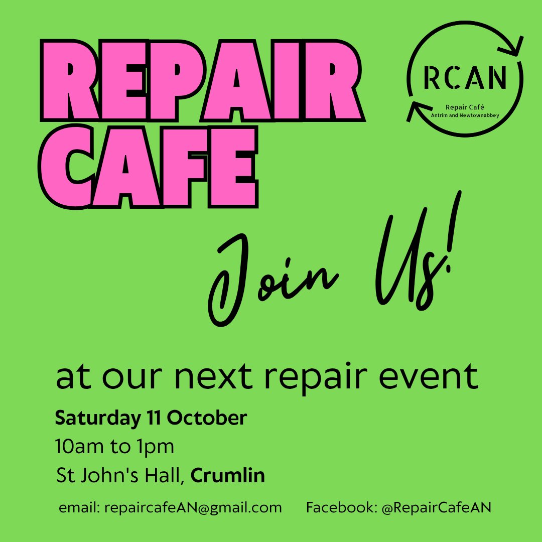 In just 3 weeks, the Repair Café lands in Crumlin! 🛠️✨
Bring your broken bits &amp; we’ll give them a new lease of life.
Bookings open next week 👀

#RepairCafe #MendingIsBetterThanEnding