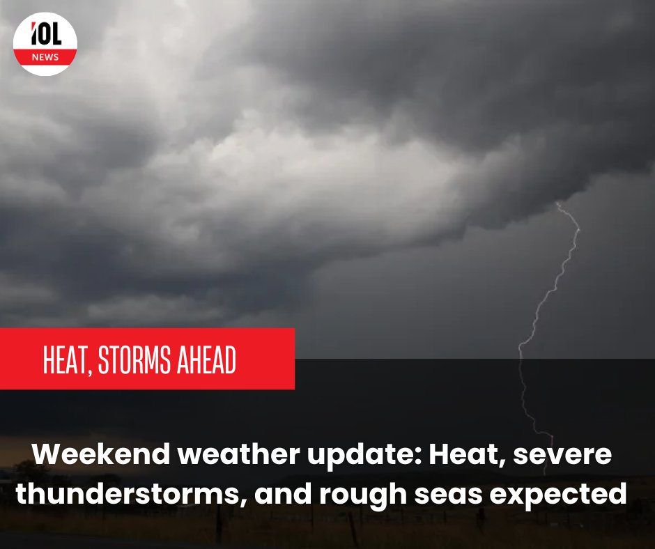 IOL's tweet image. South Africans can expect hot weather for most of the weekend, with potentially severe scattered thunderstorms affecting the central-eastern parts of the country.
#SouthAfricaWeather #WeekendForecast #ThunderstormAlert
Read on tinyurl.com/ycyk48ye