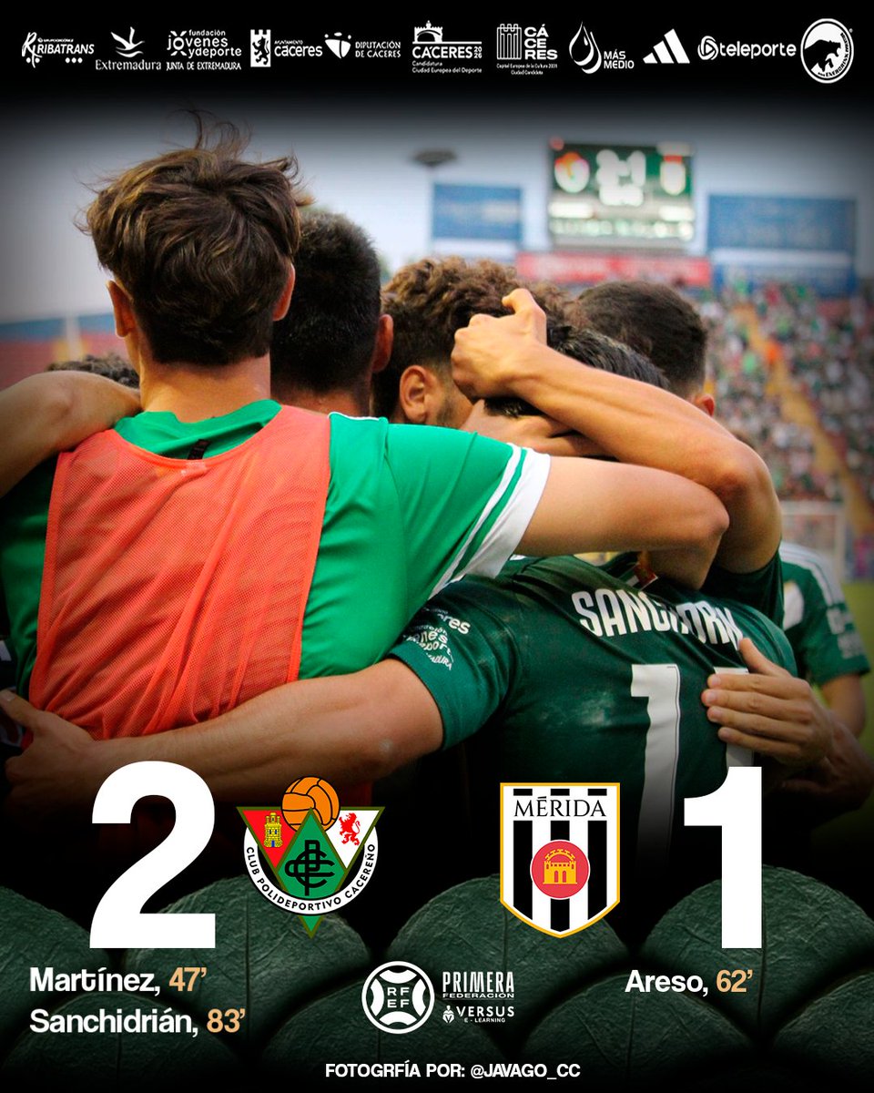 CP Cacereño (@cpcacerenosad) on Twitter photo 🔚 ¡¡¡Finaaal del partidooo!!! ¡¡¡El #CPCacereño se lleva el #DerbiExtremeño!!! 💚🤍🖤
📸 <a href="/javago_cc/">Fotografo oficial C.P.C</a>
#CacereñoMérida 💚 2-1 ⚪️
#EligeCreer #LaOrdenDelDecano
#AúpaCPC 🔚 ¡¡¡Finaaal del partidooo!!! ¡¡¡El #CPCacereño se lleva el #DerbiExtremeño!!! 💚🤍🖤
📸 <a href="/javago_cc/">Fotografo oficial C.P.C</a>
#CacereñoMérida 💚 2-1 ⚪️
#EligeCreer #LaOrdenDelDecano
#AúpaCPC