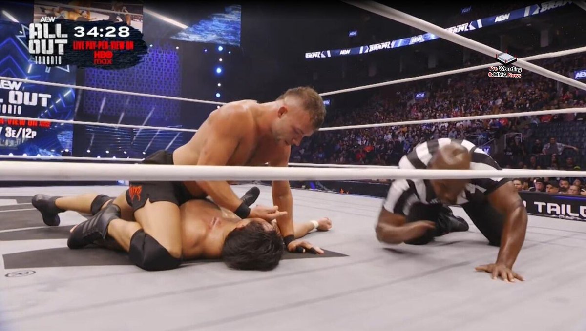 Daniel Garcia defeated Katsuyori Shibata with help from Marina Shafir, utilizing a Gotch Style PileDriver/Stomp Combination!!! #AEWAllOut #AEWTailgateBrawl