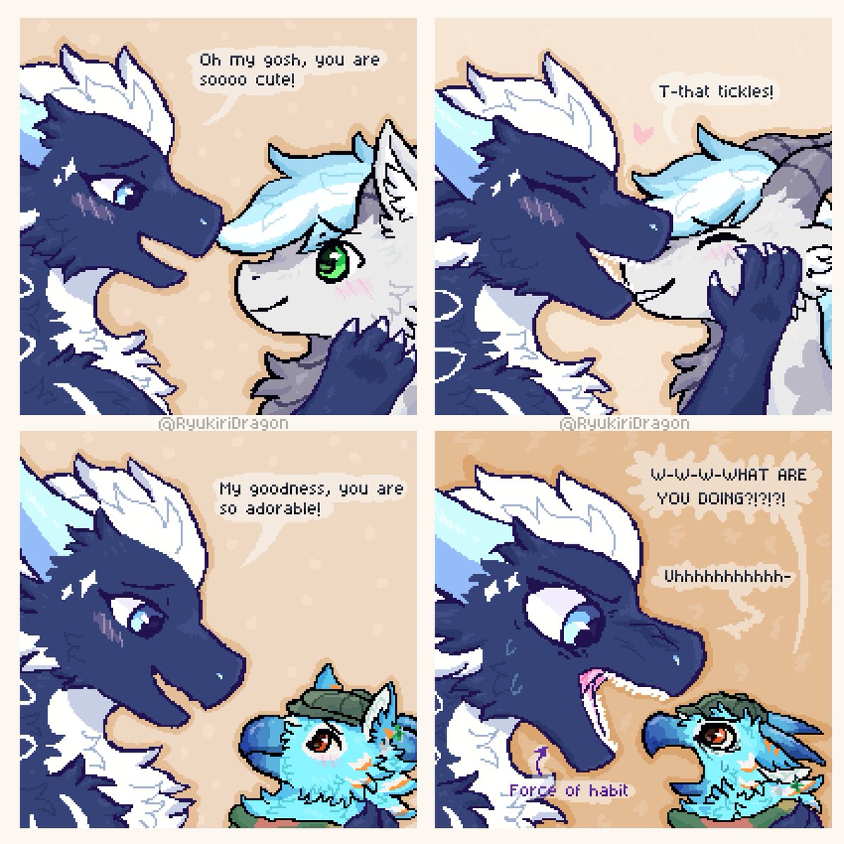 Dragons nibble on each other to show affection! ...Might not work on other species though 
#dragon #pixelart #comic