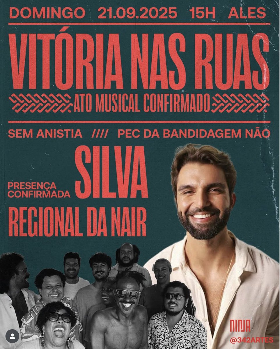🚨 AGORA: Silva e Regional da Nair confirmam presença em ato musical em Vitória!!!

🗣️👀🔥 #PECdaBandidagemNAO