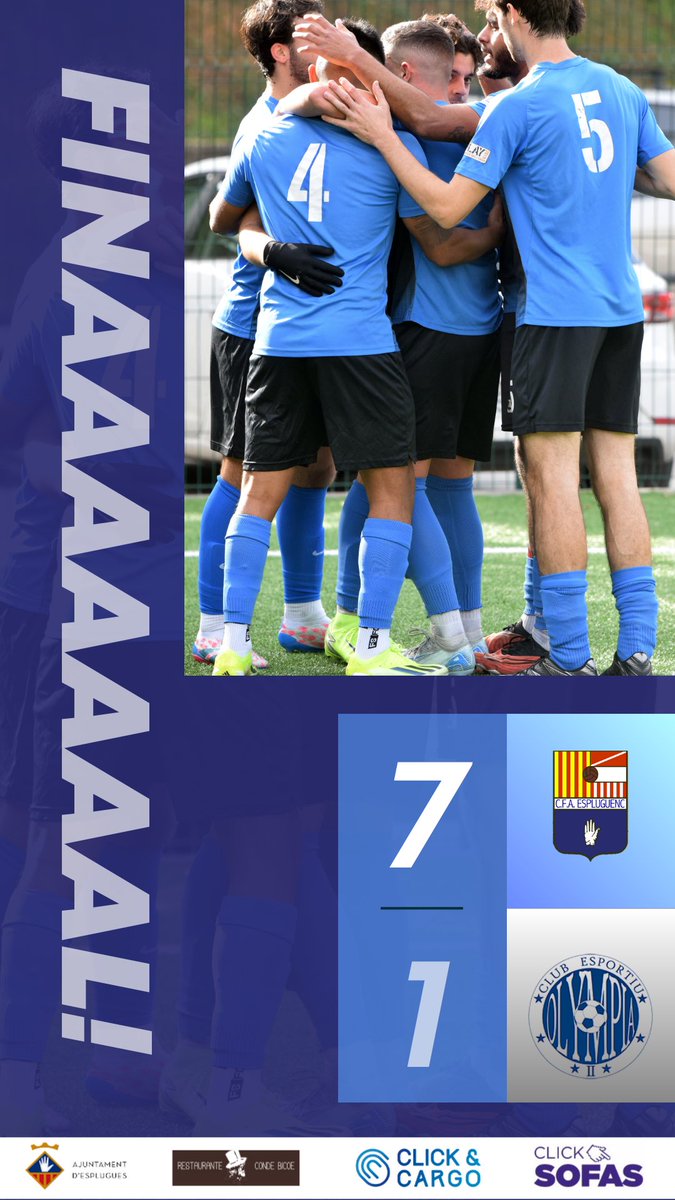 𝗙𝗜𝗡𝗔𝗔𝗔𝗔𝗔𝗔𝗔𝗔𝗟! 

𝗣𝗥𝗜𝗠𝗘𝗥 𝗘𝗤𝗨𝗜𝗣 7-1 Viaró 

#SomEspluguenc | #Futbolcat | #3cat10