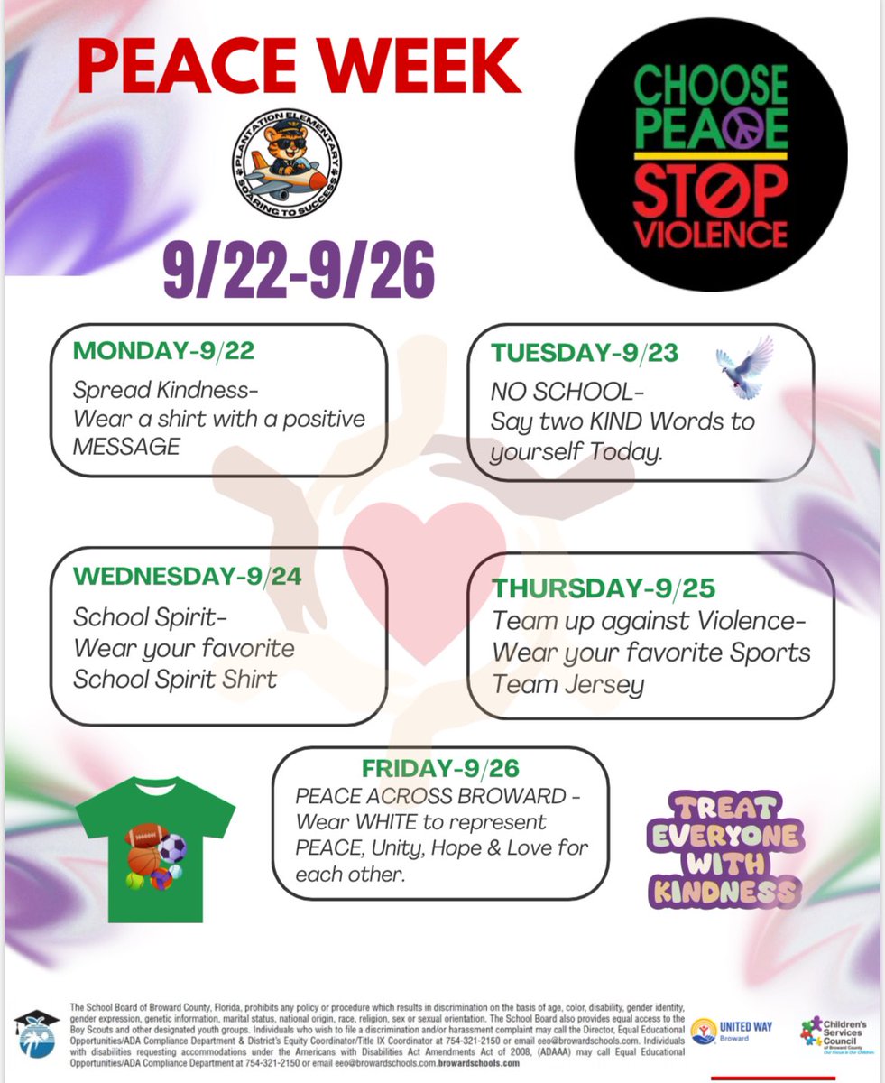 PETigers's tweet photo. Next Week is Peace Week! Please share the activities #peaceweek #tigernation https://t.co/L6YAo2FVMp
