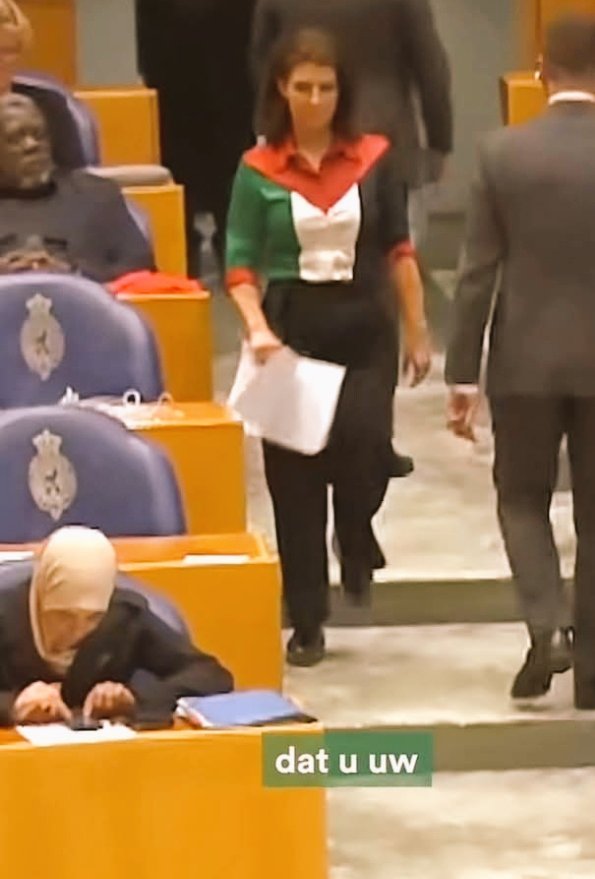 نائبة هولندية ٠٠٠
          ترتدي العلم الفلسطيني داخل البرلمان
                 تضامناً مع الشعب الفلسطيني
و إحتجاجًا لـ رفض بلادها الإعتراف بالإبادة فـ غزة
    طب و الله شكله جميل و هيأكل منك حتة ♥️