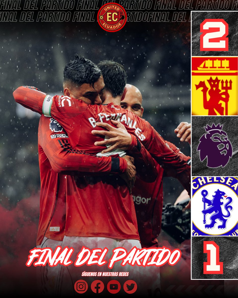 MUnitedEC's tweet image. FINAL DEL PARTIDO ⚽⏱️
#ManchesterUnited 2-1 #Chelsea 
⚽B.Fernandes
⚽Casemiro
⚽T.Chalobah
