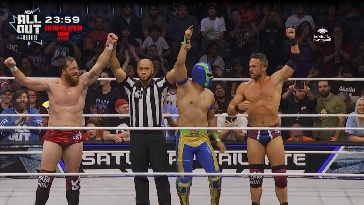 Hologram/Paragon defeated The Frat House, but Rodrick Strong remains distrustful of Hologram!!! #AEWAllOut #AEWTailgateBrawl