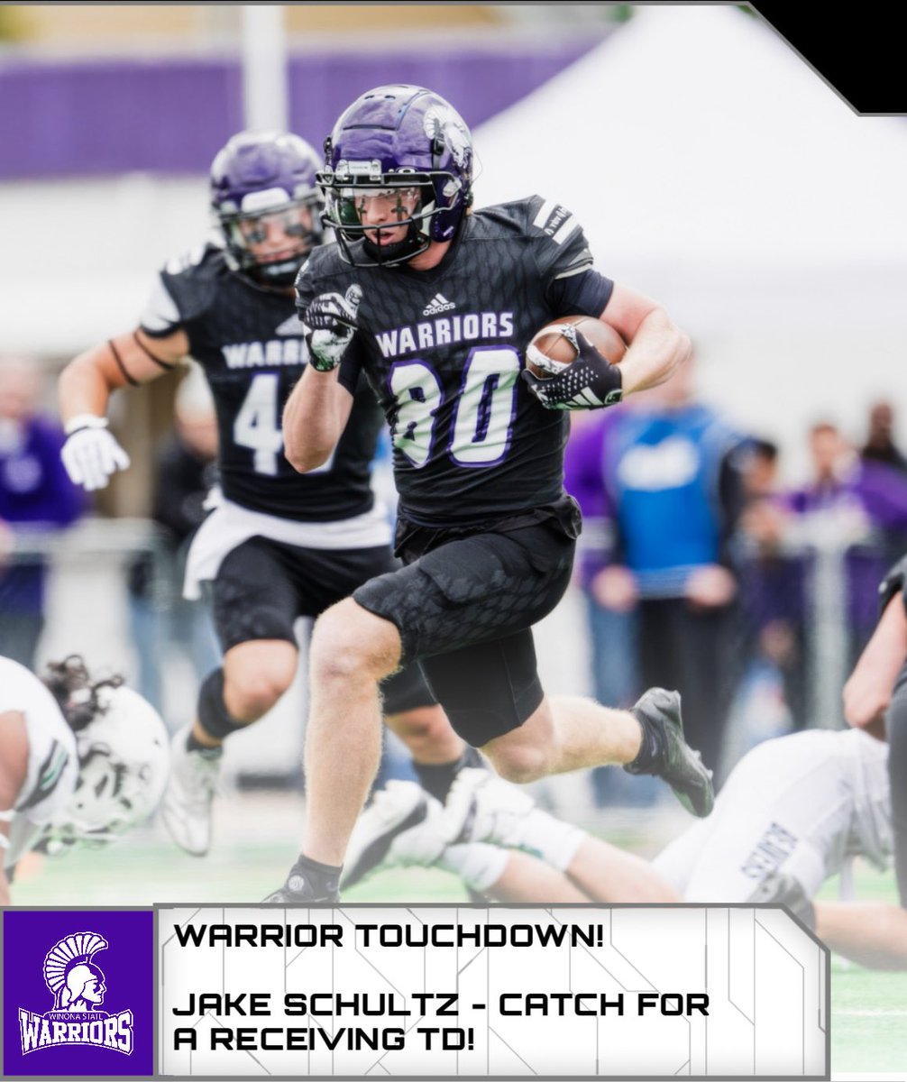 WR Jake Schultz with the receiving TD from Flottmeyer putting the Warriors at a strong 14-0 lead against Minot State! Keep playing hard!