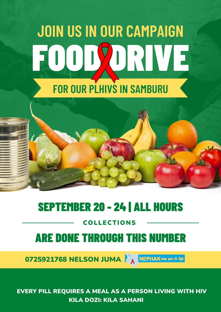 MDihanda's tweet photo. Join us in the #FoodDrive for our PLHIVs in Samburu
Because *every pill needs a plate.* 🍽️  
📅 Sept 20–24 | 📍 All Hours  
📞 Donate via 0725921768 (Nelson Juma)  
#KilaDoziKilaSahani #NEPHAK #HIVCare #SupportPLHIV https://t.co/EvSqSYGv6Z