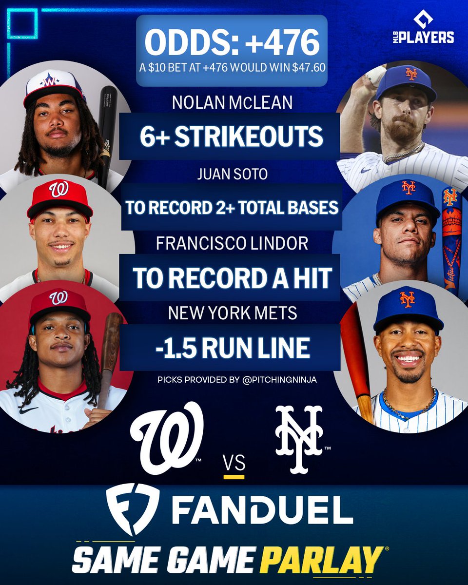 MLB Picks (@mlbpicks) on Twitter photo The <a href="/Nationals/">Washington Nationals</a> play Game 2 of their series against the <a href="/Mets/">New York Mets</a>.
Odds via <a href="/FDSportsbook/">FanDuel Sportsbook</a>, picks via <a href="/PitchingNinja/">Rob Friedman</a> The <a href="/Nationals/">Washington Nationals</a> play Game 2 of their series against the <a href="/Mets/">New York Mets</a>.
Odds via <a href="/FDSportsbook/">FanDuel Sportsbook</a>, picks via <a href="/PitchingNinja/">Rob Friedman</a>