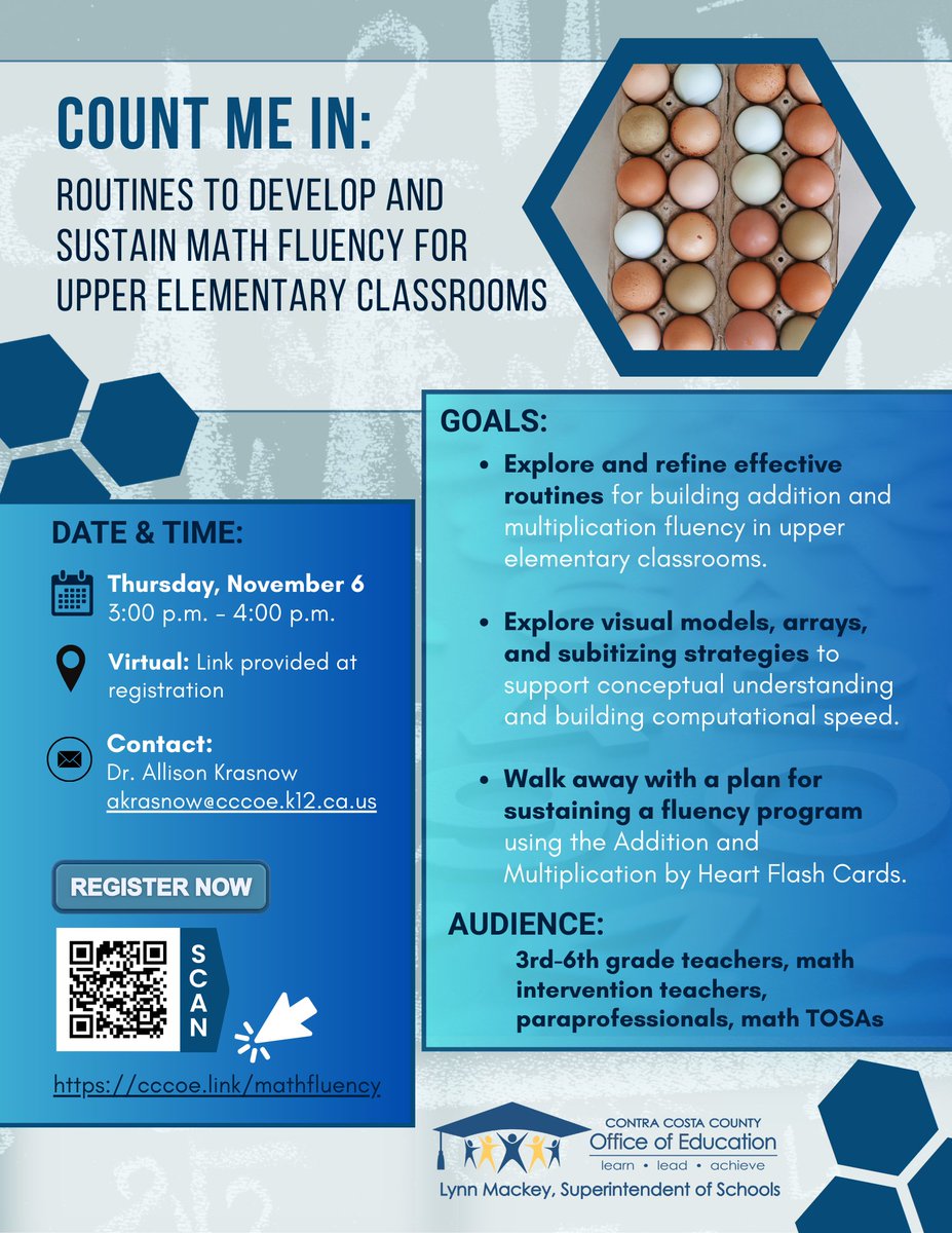 CoCoSchools's tweet image. 📣 Upper Elementary Math Educators! Join &quot;Count Me In&quot; on Nov 6, 3-4 PM. Register: cccoe.link/mathfluency #CCCOE #MathFluency #ProfessionalDevelopment #ElementaryMath