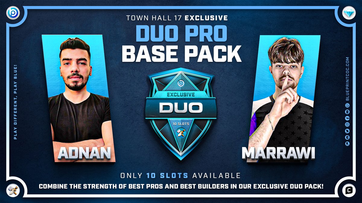 What happens when a rising builder and a seasoned pro tester join forces?
You get TH17 bases that crush wars &amp; climb Legends like never before!

Duo Pro Exclusive💎 Pack
<a href="/adnanalrahel/">ADNAN AL RAHEL</a> &amp; <a href="/marrawi_mohamad/">MOHAMAD MARRAWI</a>

These packs move fast – secure yours while you can🔽
blueprintcoc.com/Duo-Pro-Exclus…