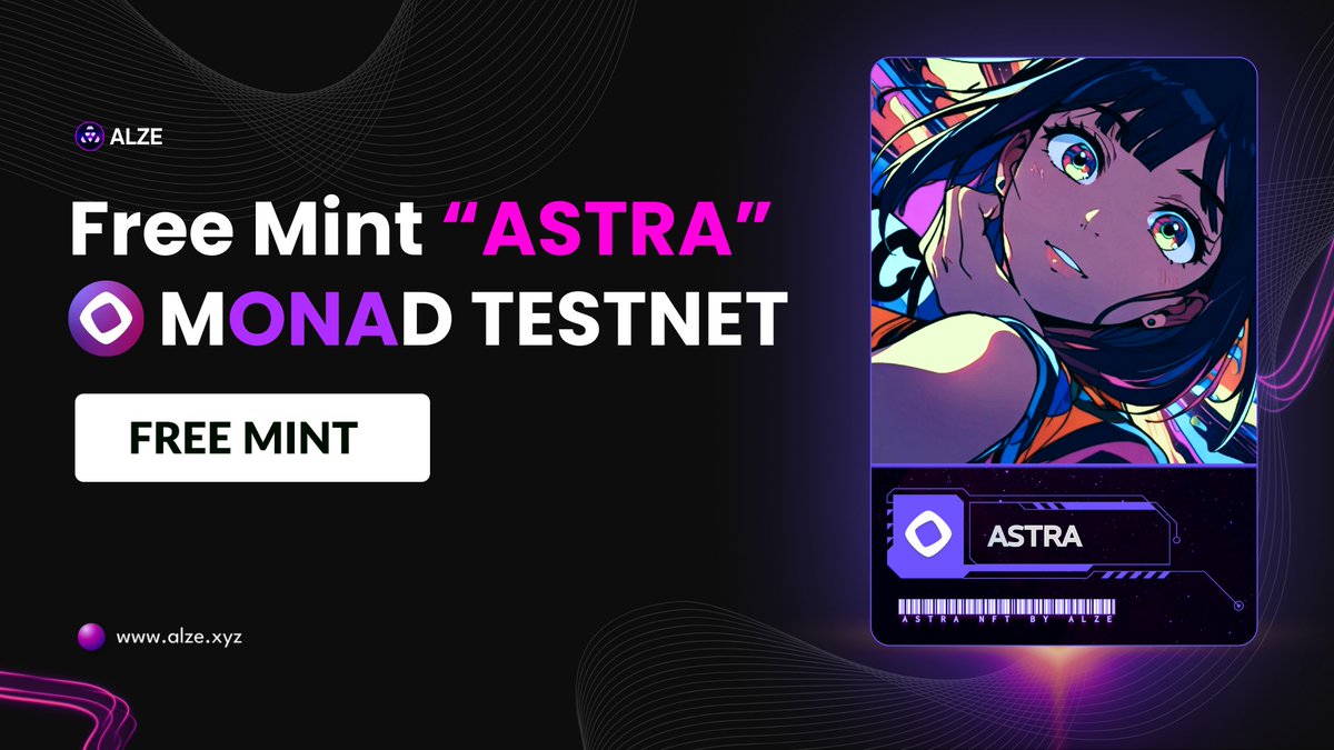 0xAlze's tweet image. Mint "Astra" on Monad Testnet!💜
🔗Astra: alze.xyz/Astra
Holders will be whitelisted for Airdrop & Exclusive Giveaways! 🚀
🔁Retweet &🎁Comment Wallet Address