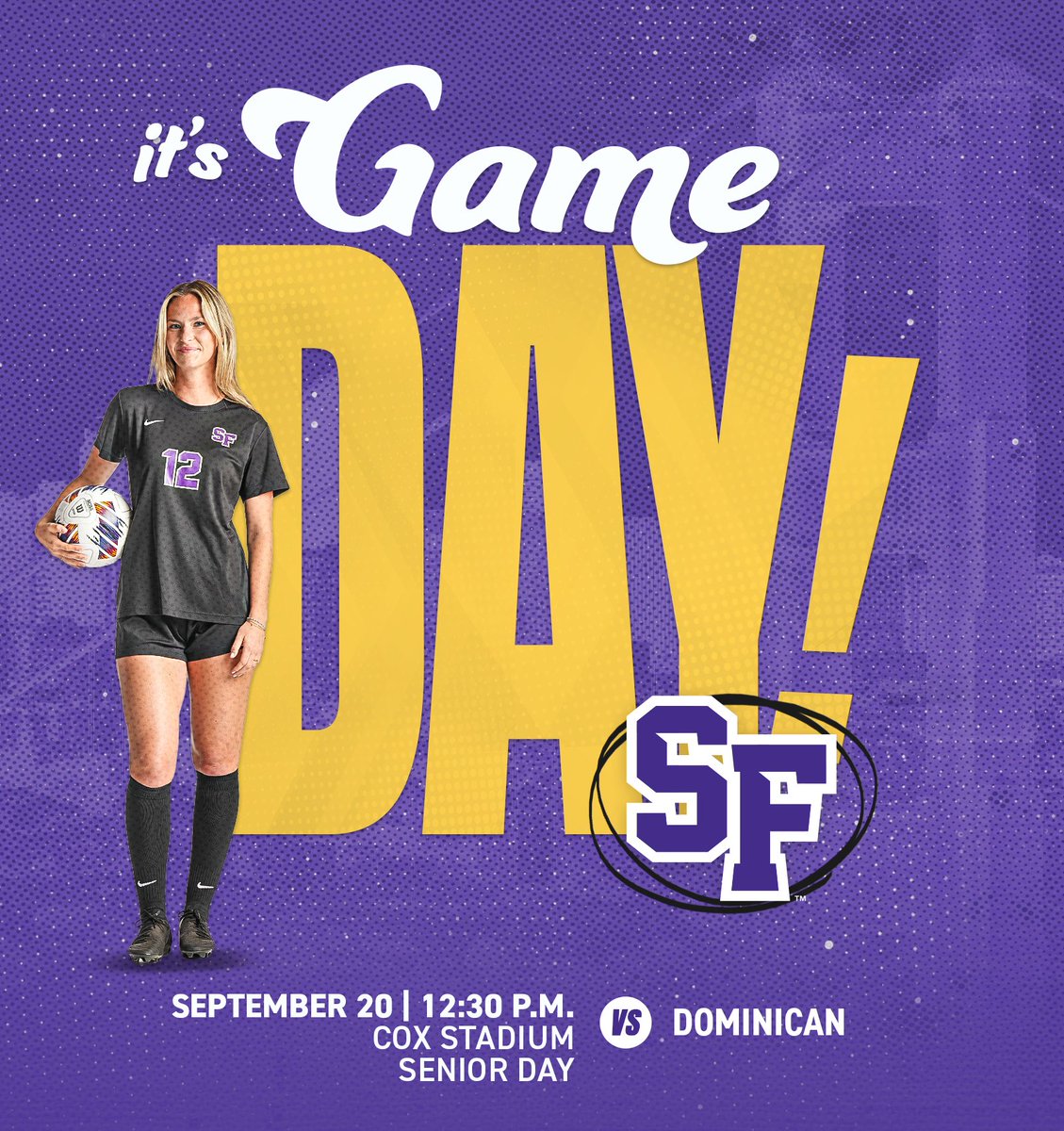 Game day! Get there early as we honor our seniors!

🕧12:30 pm
🆚Dominican University
📍Cox Stadium
📺 flocollege.com
📊 sfstategators.com/livestats_wsoc
🎟️sfstategators.com/tickets