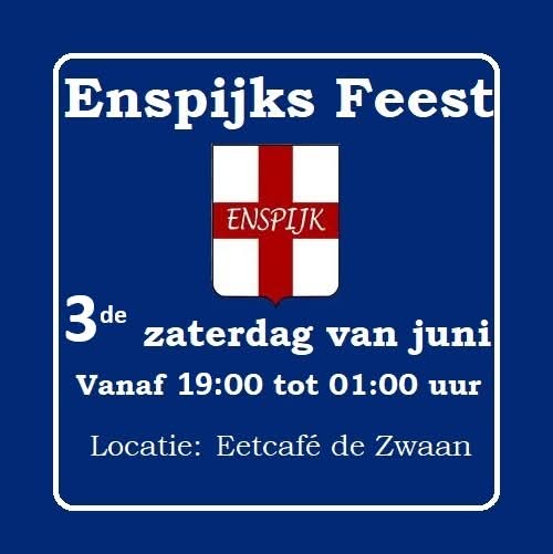 SAVE THE DATE - 20 juni 2026

De 3de zaterdag van juni organiseren wij ENSPIJKS FEEST tijdens en na de Dorpsmarkt van Enspijk gaan we knallen.  

We gaan het feest volgend jaar compleet anders doen als voorgaande jaren zeker weten wordt het big party.

We zitten vol ideeën al!