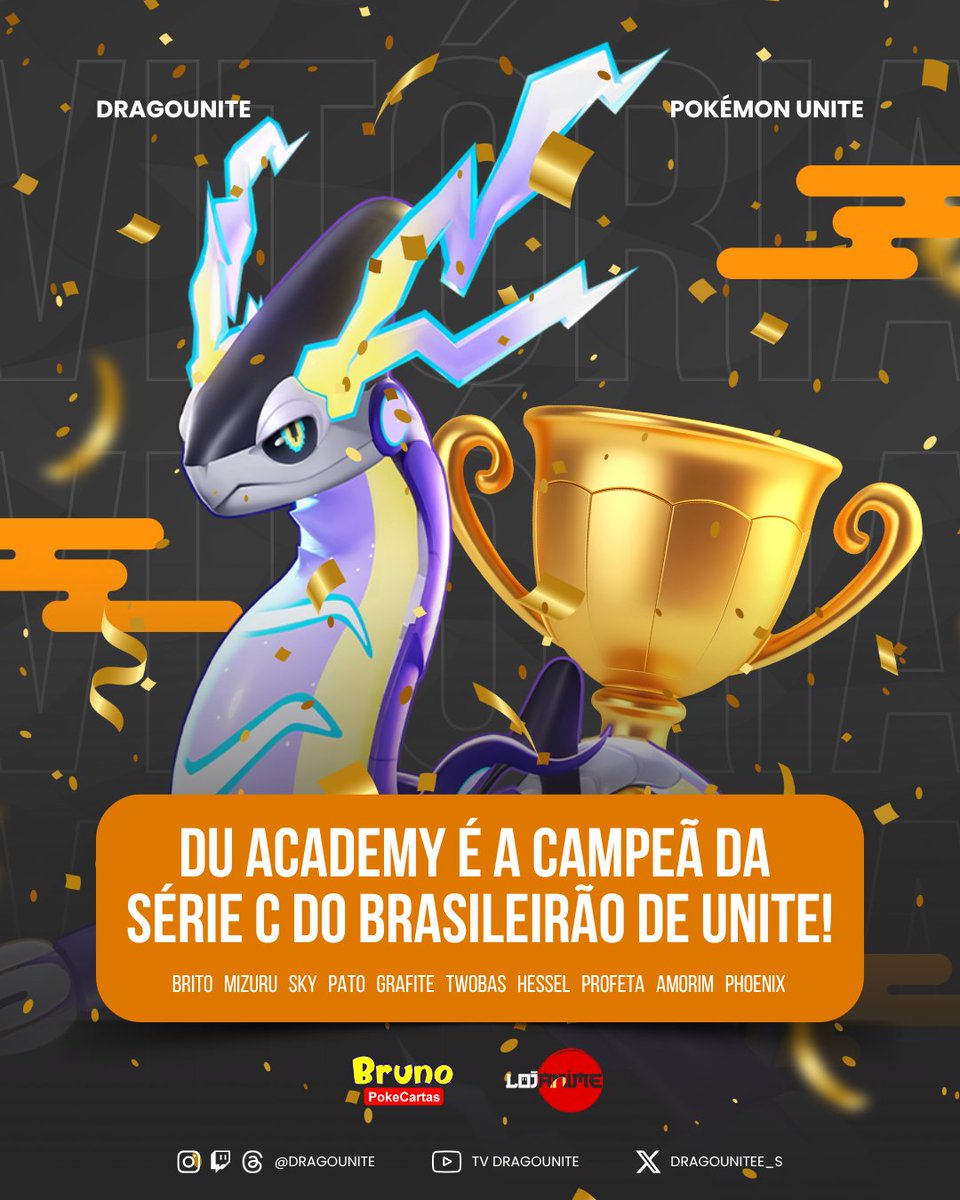 🔥🐉 É CAMPEÃO!!!🐉🔥

A DragoUnite Academy é CAMPEÃ da Série C do Brasileirão de Unite e garante sua vaga na Série B! 💛✊

Parabéns aos monstros: Grafite, Twobas, Hessel, Profeta, Amorim e Phoenix pelo desempenho incrível! 🐉🔥

#GoDU #PokemonUnite