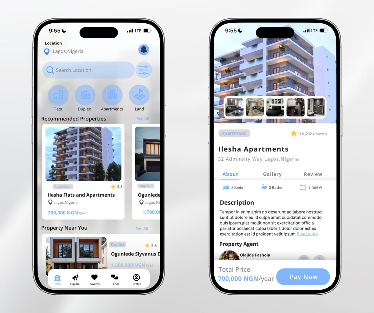 Myqel_e's tweet image. Day 20 of #30DaysofDesign 🎨
Dark mode or light mode? 🌑☀️
This real estate app concept explores both — sleek, modern, and user-friendly. From Lagos apartments to duplexes, the design makes property hunting effortless while keeping the UI elegant.  #UIDesign #UXDesign