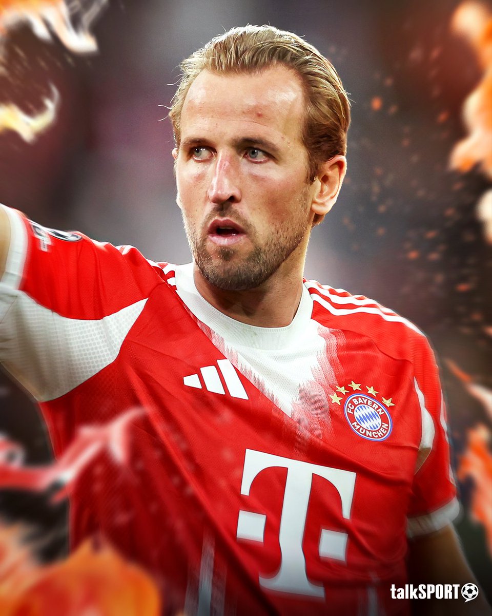 talkSPORT's tweet photo. HARRY KANE IS ON FIRE!! 😱🔥

The England captain makes it 12 GOALS in his first 7 games this season after a brace vs Stuttgart... ⚽🤯

Is he the best striker in the world right now? 🏴󠁧󠁢󠁥󠁮󠁧󠁿 https://t.co/ZehlR2X5Zd