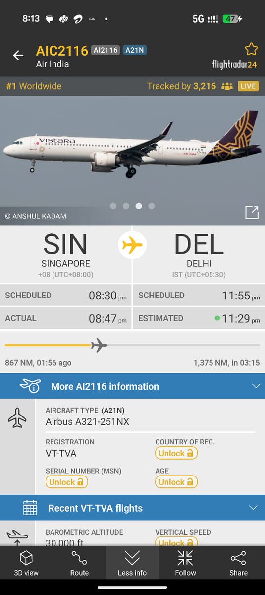 nibirdeka's tweet image. 3000+ people are tracking the Singapore Delhi flight carrying the mortal remains of Zubeen Garg

Most tracked flight worldwide now