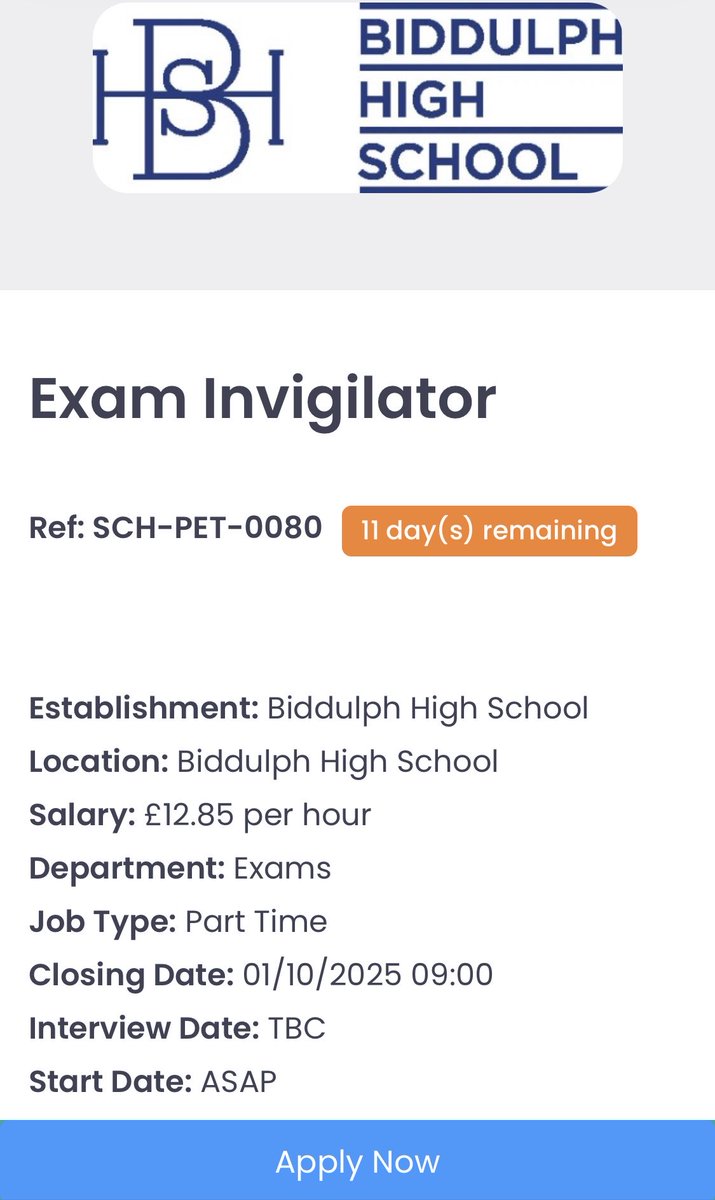 Biddulph High School (@biddulphhigh) on Twitter photo We have vacancies for exam invigilators. Please apply on the link below. 
share.google/8jCpEOYEzMYxhcโฆ
#Community #Ambition #Respect #Excellence #potterieseducationaltrust We have vacancies for exam invigilators. Please apply on the link below. 
share.google/8jCpEOYEzMYxhcโฆ
#Community #Ambition #Respect #Excellence #potterieseducationaltrust