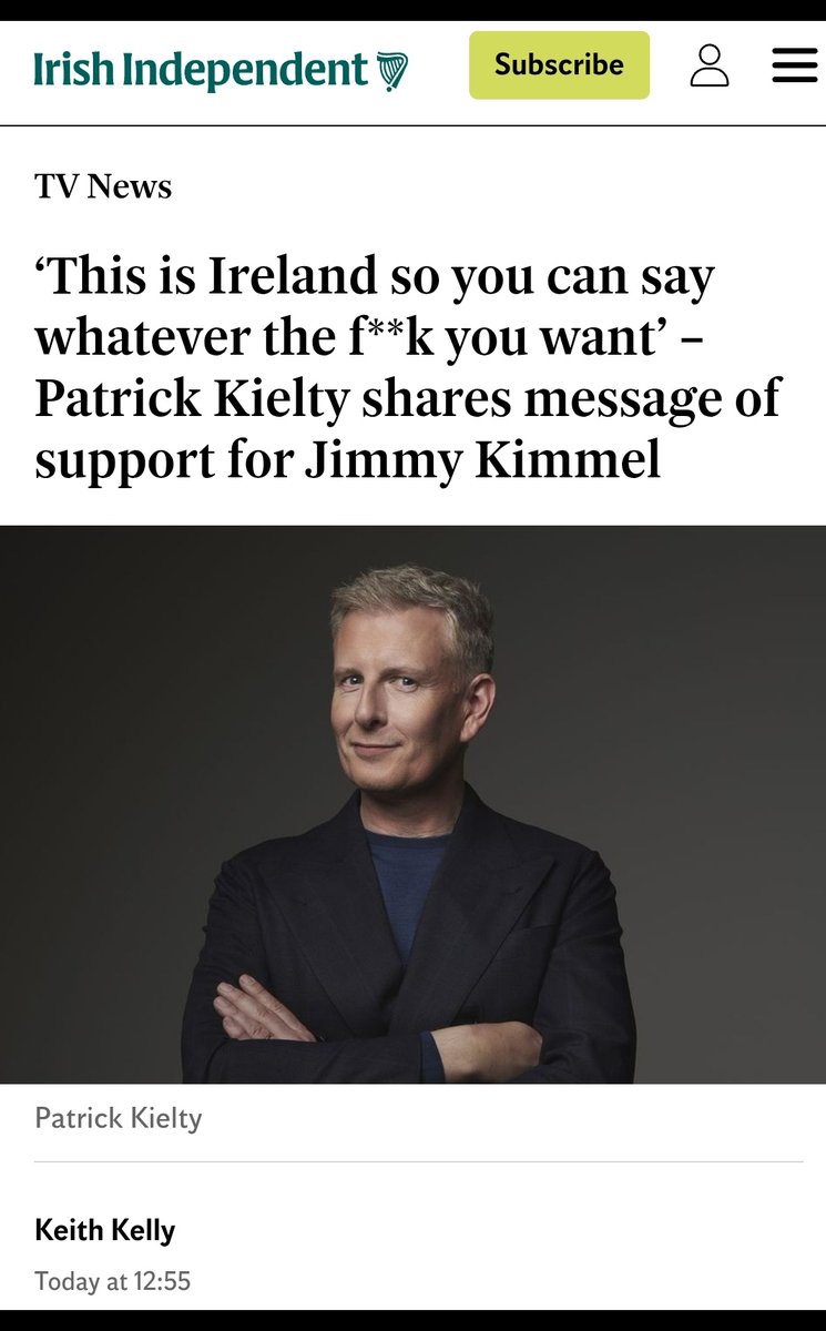 LFJIreland's tweet image. Patrick Kielty of The Late Late Show gaslighting the Irish public by making out that Jimmy Kimmel is the victim yet not a word spoken about the murder of Charlie Kirk, whose only crime was to engage in open debate in which he questioned the ideology of left liberalism. If Patrick…