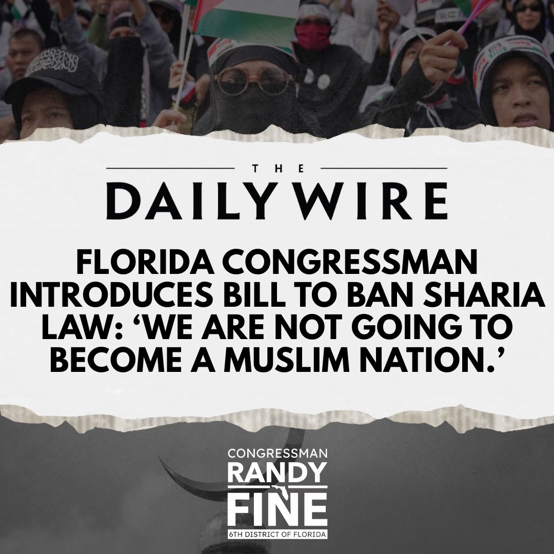 RepFine's tweet image. Sharia Law is not compatible with Western Civilization and we are NOT going to allow it in our country.

If you want freedom, live in America. 

If you want the oppression of Sharia law, go live in one of the countries where they practice it.