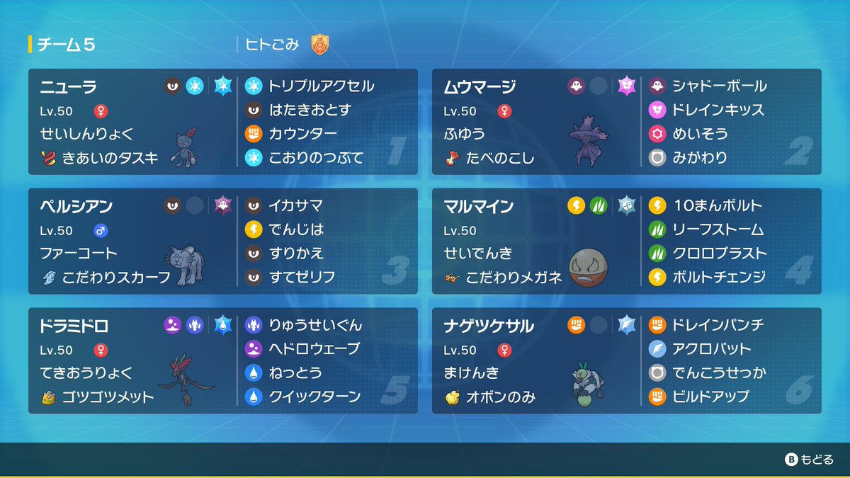 数戦だけ参加してました！
ペルシアンで荒らしてからムウマージ通すのが無難に強かったです
ドラミドロは選出画面だと誰にでも対面勝てそうに見えてしまいますが、遅いせいで過労死しがちなのが難しい
対戦してくださった方ありがとうございました！
#9MFS