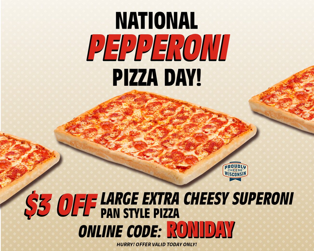 It's National Pepperoni Pizza Day! Use online code RONIDAY to enjoy $3 OFF the Extra Cheesy Superoni! Hurry, offer valid TODAY only! order.rockyrococo.com