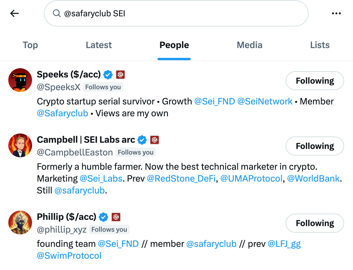 jkey_eth's tweet image. I swear @ChadHugghins from Sei is on a mission to hire every @safaryclub member to their growth team 🦁