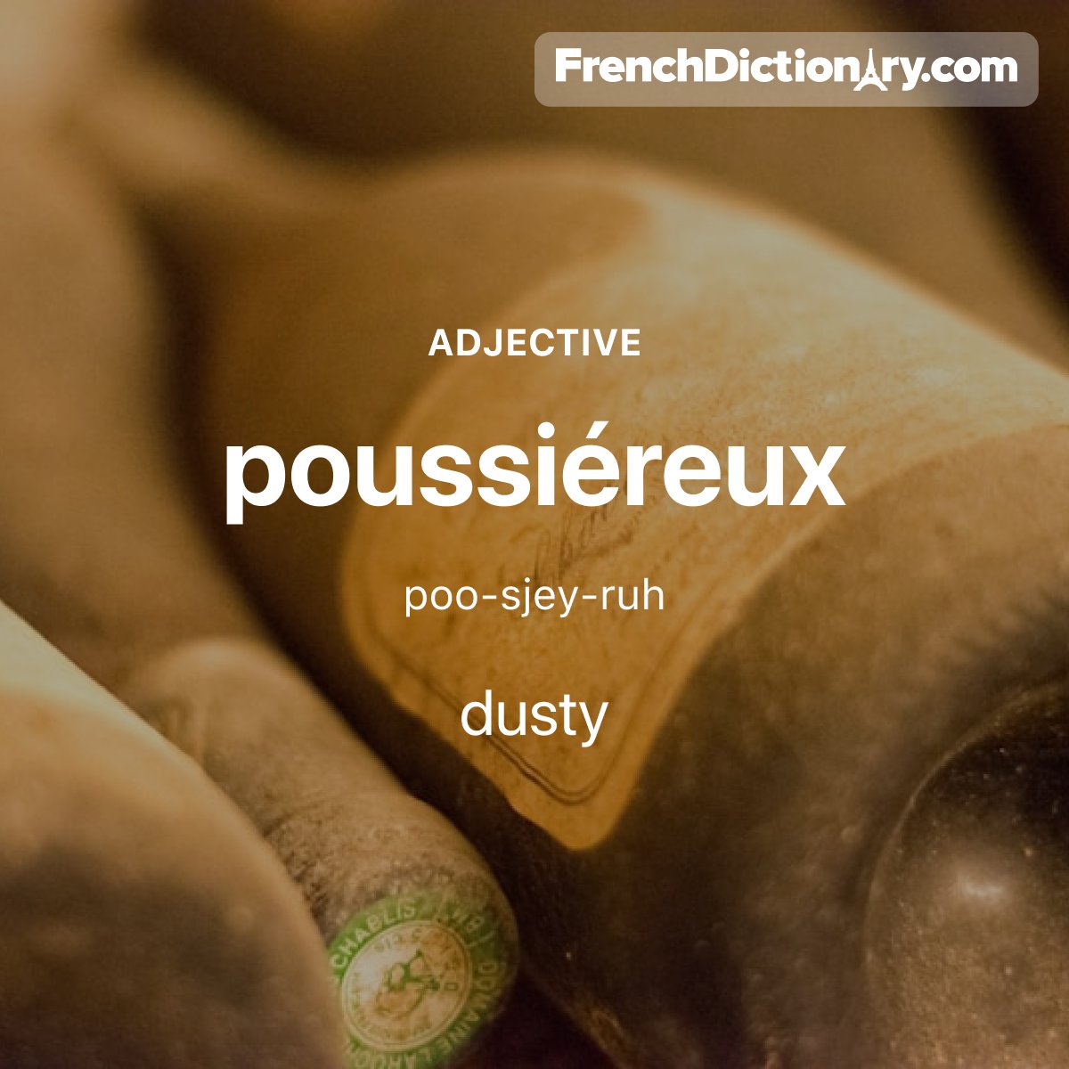Today's #WordOfTheDay is "poussiéreux." 😶‍🌫️🕸️ For example: J'ai trouvé quelques bouteilles de vin poussiéreuses dans le grenier. - I found a few dusty bottles of wine in the attic.
#StudyFrench #ApprenezLeFrançais #ÉtudiezLeFrançais #Français #French #LearnFrench #MotDuJour