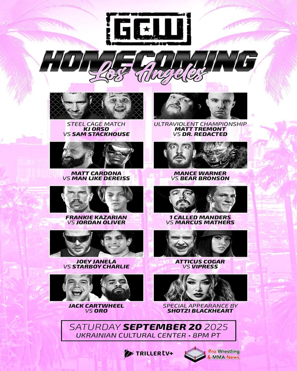 Full card for today's #GCWHomecoming Los Angeles